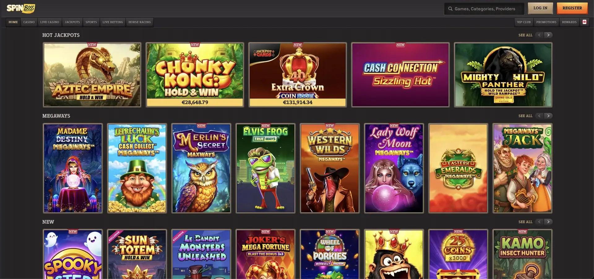 Jackpots disponibles dans le lobby Spinboss