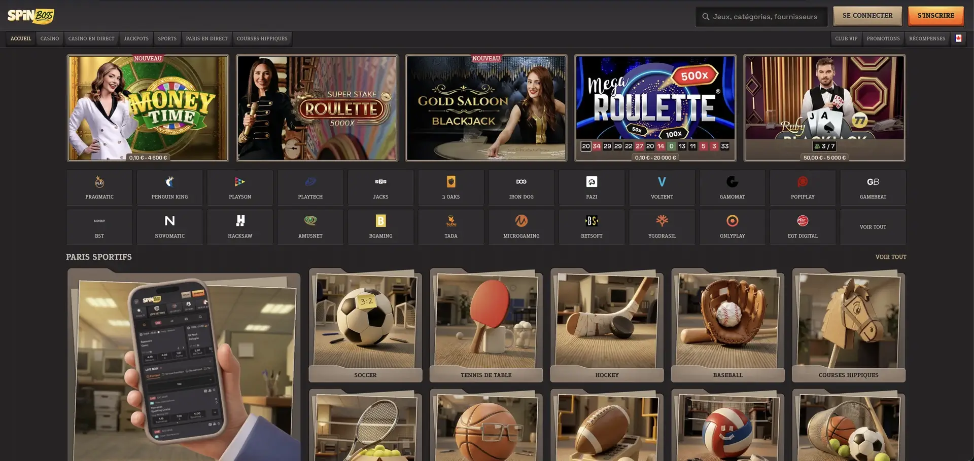Sélection du casino en direct Spinboss