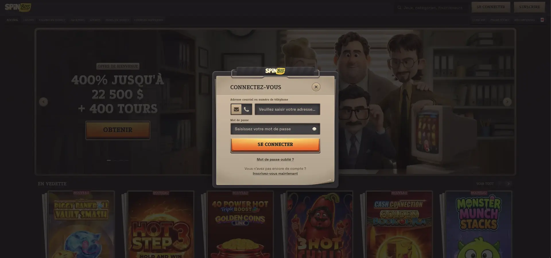 Spinboss connexion - interface de Spinboss
