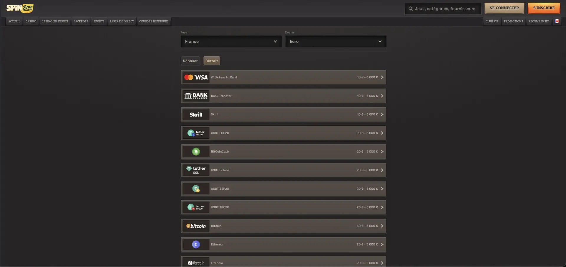 Spinboss dépôt - interface de Spinboss