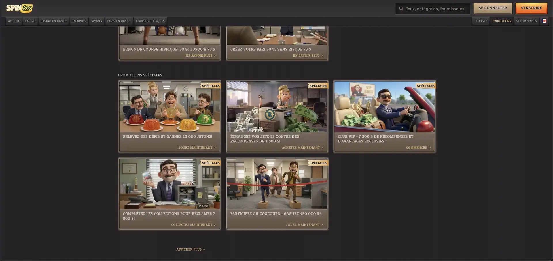 Spinboss code promo - interface de Spinboss
